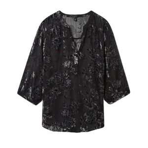 Torrid Top Womens 5 5X Black Velvet Burnout Floral Sheer Tunic Whimsigoth Vamp